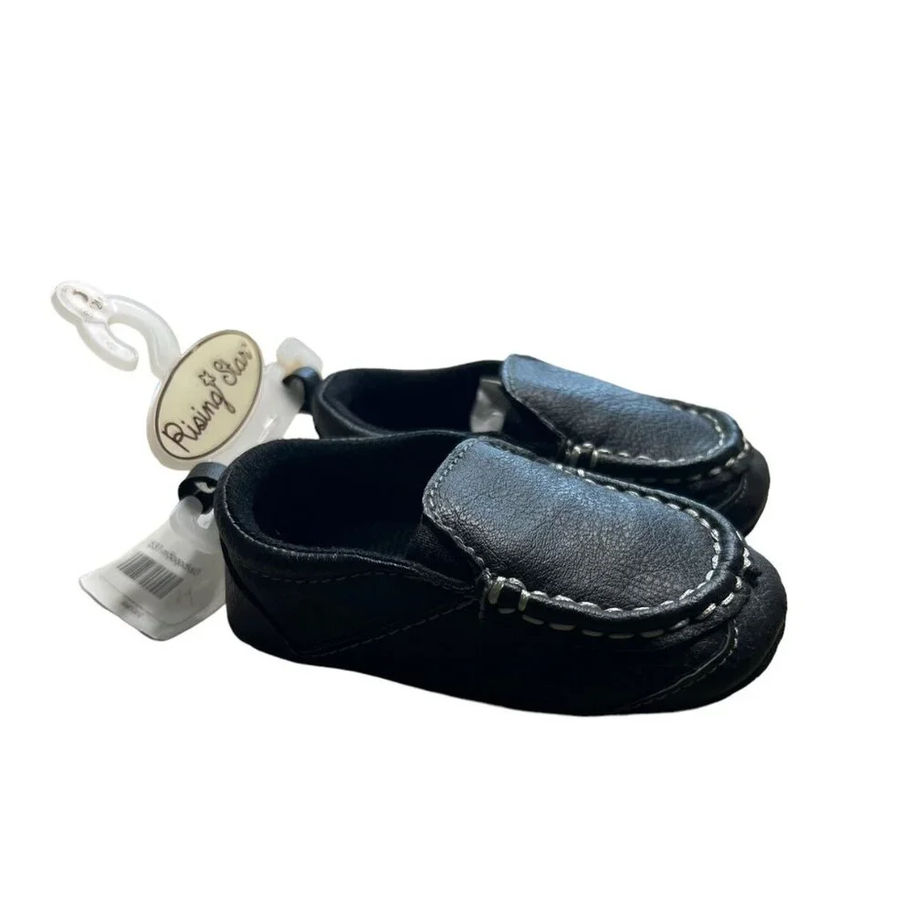 Rising Star Sz 3 Black Faux Leather Soft Sole Shoes
